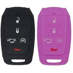 WEIBISS 2 Pack 5 Buttons Rubber Silicone Smart Key Cover Case Shell Fob Holder Bag Keyless Protector Fit for Dodge 2021 2020 2019 Ram 1500 Pickup 68291690AB/AC/AD, Black Purple