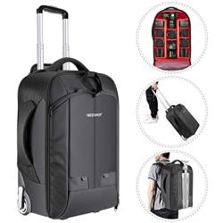 Neewer 2-in-1 Convertible Wheeled Camera Backpack Luggage Trolley Case with Double Bar, Anti-Shock Detachable Padded Compartment for SLR/DSLR Cameras, Tripod, Lens and Other Accessories (Black/Red)