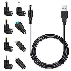 MEROM Universal 5V DC Power Cable, USB to DC 5.5x2.1mm Plug Charging Cord with 8 Connector Tips(5.5x2.5, 4.8x1.7, 4.0x1.7, 3.5x1.35, 2.5x0.7, Micro USB, Type-C, Universal Connector)
