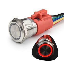 STARELO 19MM 3/4'' Momentary Push Button Switch 5A 12V 1NO1NC Waterproof Stainless Steel Shell with LED Ring with Wire Socket Plug(Red)