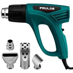 Heat Gun Dual Temperature Settings, PRULDE N2190 1500W Hot Air Gun 800°F - 1112°F, Overload Protection with 4 Metal Nozzle Attachments for Shrink Wrapping/Tubing, Paint Removal