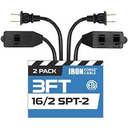 3 Ft Black Extension Cord 2 Pack - 16/2 Durable Electrical Cable