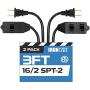 3 Ft Black Extension Cord 2 Pack - 16/2 Durable Electrical Cable