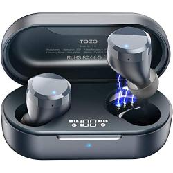 TOZO T12 Wireless Earbuds Bluetooth Headphones Premium Fidelity Sound Quality Wireless Charging Case Digital LED Intelligence Display IPX8 Waterproof Earphones Built-in Mic Headset for Sport Blue