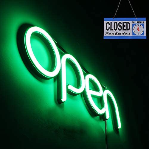 LED Open Sign,16x6 inch Open Sign for Business,with Multiple Flashing Modes, Ideal for Restaurant, Bar, Salon and More,24V/1A Power Supply，with Open/Close Sign (Green)