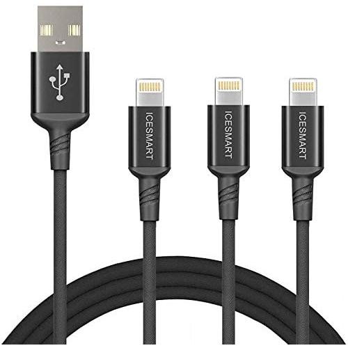 Icseio iPhone Charger Cable 6ft,Long Lightning Cable 3Pack 6Feet Nylon Braided iPhone Cord for iPhone 11 Pro Max X XS XR / 8/8 Plus / 7/7 Plus / 6/6 Plus / 5S / iPad iPod