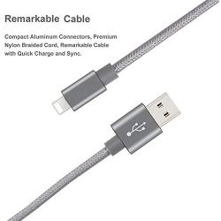 RoFI Compatible Phone Cable, [2Pack] 0.6M Nylon Braided Fast Charging USB Cord Replcement for Phone X 8 8 Plus 7 7 Plus 6s 6s Plus 6 6 Plus 5 5S 5C SE Pad Air Mini and More (2 Pack Grey, 2 FT)