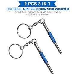 Eyeglass Repair Screwdriver Kit Keychain-2PCS 3 in 1 Colorful Mini Precision Screwdriver with Keychain-Eyeglass, Sunglass, Watch, Jewelry, Electronics, Toy Repair Kit (GOLD, SILVER)