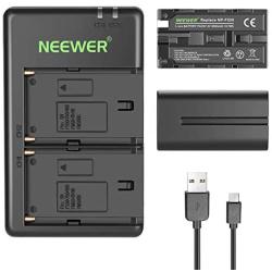Neewer NP-F550 Battery Charger Set for Sony NP F970,F750,F960,F530,F570,CCD-SC55,TR516,TR716,and More (2-Pack Replacement Battery, Dual Slot Charger)