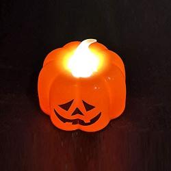 12 Pack Pumpkin Tealights Battery Operated LED 3D Flameless Candle Electronic Orange Lanterns Candle Decor for Halloween Decorations