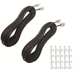 SINCODA 2 Pack 33ft Phone Telephone Extension Cord Cable Line Wire with Standard RJ11 6P4C Plugs for Landline Telephone,Includes Cable Clips(2PCS 33FT Telephone Extension Cord)