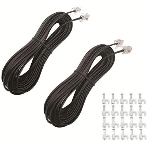 SINCODA 2 Pack 33ft Phone Telephone Extension Cord Cable Line Wire with Standard RJ11 6P4C Plugs for Landline Telephone,Includes Cable Clips(2PCS 33FT Telephone Extension Cord)