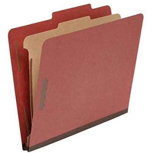 Amazon Basics Classification Folder- 100% Recycled, 1 Divider, 2'' Embedded, Letter, Red, 10 per Box