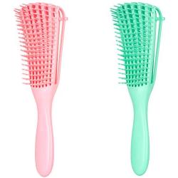 Emoly 2 Pack Detangling Brush for Natural Hair-Detangler for America 3a to 4c Kinky Wavy, Curly, Coily Hair, Detangle Easily with Wet/Dry (Green& Pink)