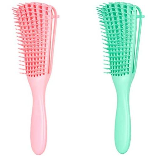 Emoly 2 Pack Detangling Brush for Natural Hair-Detangler for America 3a to 4c Kinky Wavy, Curly, Coily Hair, Detangle Easily with Wet/Dry (Green& Pink)