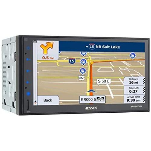 Jensen CMN86 6.8 inch LED Multimedia Touch Screen Double Din Car Stereo |Built-in Navigation | Push to Talk Assistant | Bluetooth | Steering Wheel Control | Front & Rear Camera Inputs | USB & microS