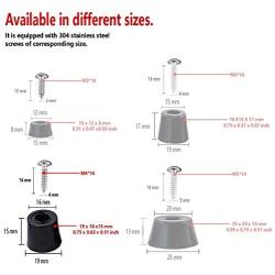 GVFM 18 Round Rubber Feet with 304 Stainless Steel Screws and Stainless Steel Washer (D19 x 16 x H15 mm), Soft But Not Slip, BPA Free, Perfect Grips for Furniture, Electronics & Appliances!
