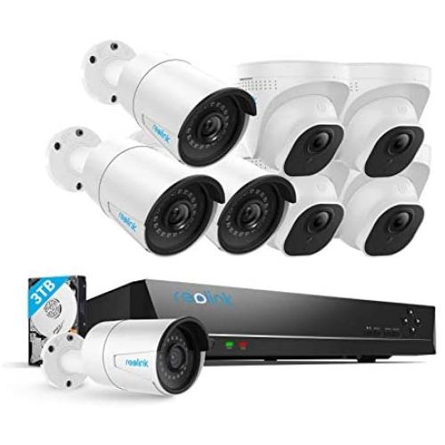 Reolink 5MP 16CH POE Security Camera System, 8pcs 5MP PoE Cameras with 16 Channel PoE NVR Recorder, Pre-Installed 3TB Hard Drive, Waterproof for Outdoor Indoor Use, 24/7 Recording,100ft Night Vision