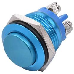 APIELE 16mm Momentary Push Button Switch High Round Cap Waterproof Aluminum Shell High Flush Screw Terminals 250V AC 5A 12V 36V DC 2A 1NO SPST (Blue)