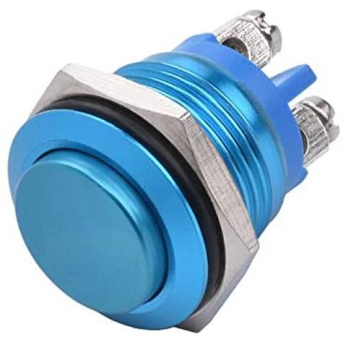 APIELE 16mm Momentary Push Button Switch High Round Cap Waterproof Aluminum Shell High Flush Screw Terminals 250V AC 5A 12V 36V DC 2A 1NO SPST (Blue)