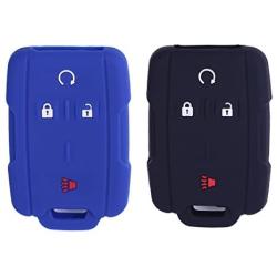 2Pcs XUHANG Sillicone key fob Skin key Cover Remote Case Protector Shell for Chevrolet Silverado Colorado GMC Sierra Yukon Cadillac smart Remote black blue