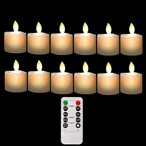 Burning Sister Battery Operated Led Remote Tea Lights Small Fake Votive Candles with Moving Flame Outdoor Flickering Flameless Electric Candle Light with Timer for Christmas-12 Pack