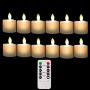 Burning Sister Battery Operated Led Remote Tea Lights Small Fake Votive Candles with Moving Flame Outdoor Flickering Flameless Electric Candle Light with Timer for Christmas-12 Pack