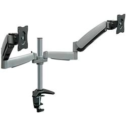 Mount-It! Dual Arm Monitor Mount | Dual Monitor Arm Stand | Two Full Motion Articulating Adjustable Gas Spring | Fits 22 23 24 27 Inch VESA Compatible Computer Screens | C-Clamp Desk Mount