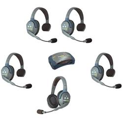 Eartec HUB541 UltraLITE Wireless System - 1 HUB Full Duplex Transceiver, 1 ULDR Dual Ear DECT Headset, 4-Pack of ULSR Single-Ear Remote Headsets