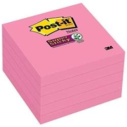 Super Sticky Notes, 3x3 in, 5 Pads, 2X The Sticking Power, Neon Pink, Recyclable - New