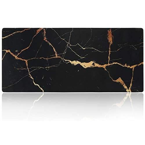 iLeadon Extended Gaming Mouse Pad - Non-Slip Water-Resistant Rubber Base Computer Keyboard Mouse Mat, 35.1 x 15.75-inch 2.5mm Thick XX-Large, Ideal Partner for Work & Game,Black Gold