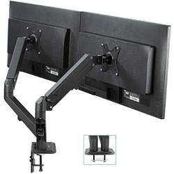 VIVO Black Articulating Dual Pneumatic Spring Arm Clamp-on Desk Mount Stand, Fits 2 Monitor Screens 17 to 27 inches with Max VESA 100x100, STAND-V102O