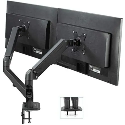 VIVO Black Articulating Dual Pneumatic Spring Arm Clamp-on Desk Mount Stand, Fits 2 Monitor Screens 17 to 27 inches with Max VESA 100x100, STAND-V102O VIVO Black Articulating Dual Pneumatic Spring Arm Clamp-on Desk Mount Stand, Fits 2 Monitor Screens 17 to 27 inches with Max VESA 100x100, STAND-V102O