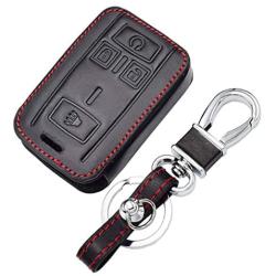 WFMJ Black Leather for Chevrolet Silverado 1500 2500 3500 Colorado GMC Sierra 1500 2500HD 3500HD 4 Buttons Smart Remote Key Chain Cover Case Fob
