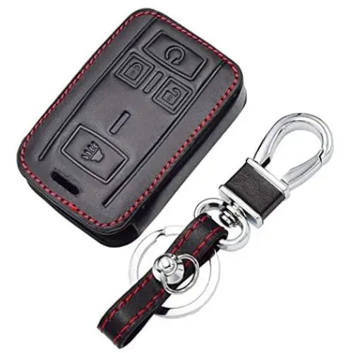 WFMJ Black Leather for Chevrolet Silverado 1500 2500 3500 Colorado GMC Sierra 1500 2500HD 3500HD 4 Buttons Smart Remote Key Chain Cover Case Fob