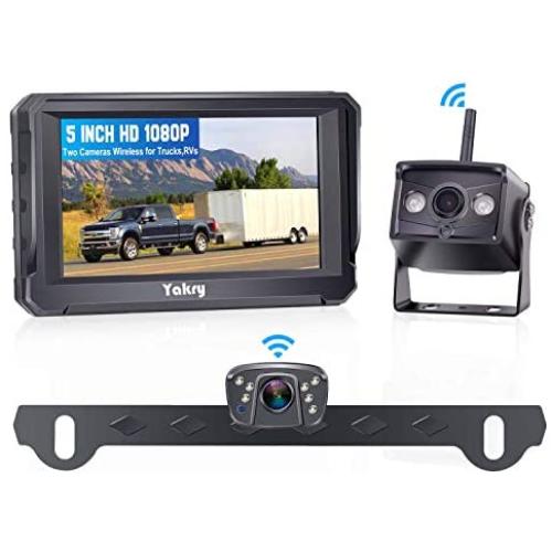 Yakry Y23 HD 1080P Digital Wireless Dual Backup Camera Hitch Rear View Camera for Cars,Trailers,Trucks,RVs,5th Wheels 5Monitor with Highway Monitoring System Super Night Vision
