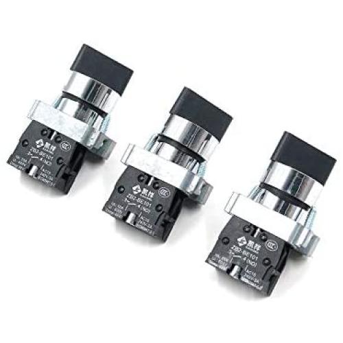 Antrader 3pcs ZB2-BE101 SPST 1NO 2 Pin 2 Position 22mm Latching Round Top Rotary Selector Switch AC 600V 10A