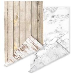 2 Pieces Pack Double Sided Background 4 Patterns: Food Photography Backdrop Gourmet Blogger Shot Cosmetic Makeup Photo Flat Lay Backdrop ins Style Marble Textures Board Rustic Grunge Wood Background