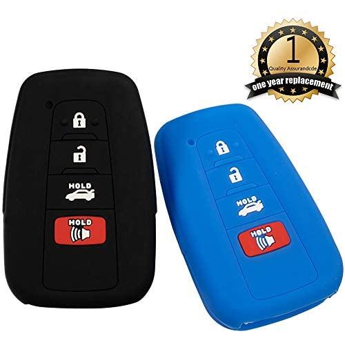 Lcyam Black Blue Soft Material Silicone 4 Button Key Fob Cover Case Fits for 2019 2020 2021 Toyota RAV4 XLE Camry Hybrid XSE Corolla Avalon Smart Key