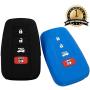 Lcyam Black Blue Soft Material Silicone 4 Button Key Fob Cover Case Fits for 2019 2020 2021 Toyota RAV4 XLE Camry Hybrid XSE Corolla Avalon Smart Key