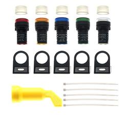 RESALET Indicator Lights Lamp Set AC/DC 110V, Red+Green+Blue+Yellow+White LED, 22mm Panel Mount, with Wrench Notice Board for Electrical Control Panel, HVAC, DIY Projects 10Pcs
