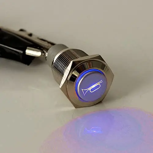 ESUPPORT 12V Car Auto Blue LED Light Momentary Speaker Horn Push Button Metal Toggle Switch 19mm