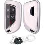 Royalfox(TM) for Cadillac New Blade Shape Key, 5 Buttons Soft TPU Full Protection keyless Remote Smart Key Fob case Cover Keychain for 2020 Cadillac ct5 CT4-V Corvette C8 (Silver)
