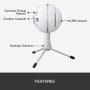 Blue Snowball iCE USB Mic for Recording and Streaming on PC and Mac, Cardioid Condenser Capsule, Adjustable Stand, Plug and Play – White