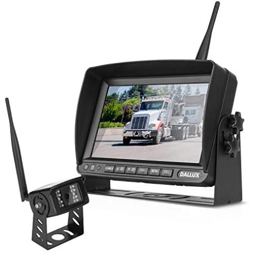 DALLUX Wireless Backup Camera Kit 7'' Built in DVR Monitor Rear View Camera for Heavy Vehicle/5th Wheel Pickup/Truck/Trailer/Bus/Van/RV Camper with 1080P Stable Signal Reverse Rearview/Front Camera