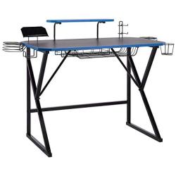 Amazon Basics Gaming Computer Desk with Storage for Controller, Headphone & Speaker - Blue