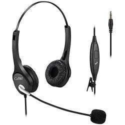 Callez Corded Cell Phone Headset Dual, 3.5mm Phone Headsts with Noise Canceling Mic for iPhone Samsung Huawei Smartphones, Skype, Car Truck Driver, iPad, PC, Conference Calls, Online Classes(C402E1)