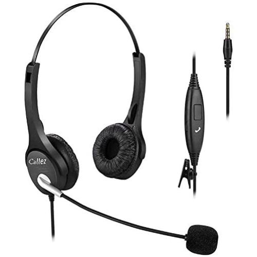 Callez Corded Cell Phone Headset Dual, 3.5mm Phone Headsts with Noise Canceling Mic for iPhone Samsung Huawei Smartphones, Skype, Car Truck Driver, iPad, PC, Conference Calls, Online Classes(C402E1)