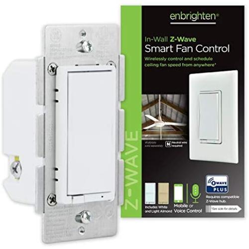 Enbrighten, White & Light Almond, Z-Wave Plus Smart Fan Control, Works with Alexa, Google Assistant, 3-Way Compatible, ZWave Hub Required, Repeater/Range Extender, 55258