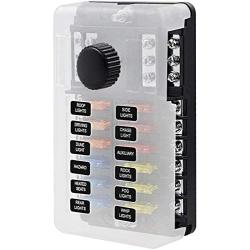BlueFire 12 Way Blade Fuse Box Fuse Block Standard Circuit Fuse Holder with LED Light Indication & Protection Cover for Car Boat Marine Truck Vehicle SUV Yacht RV